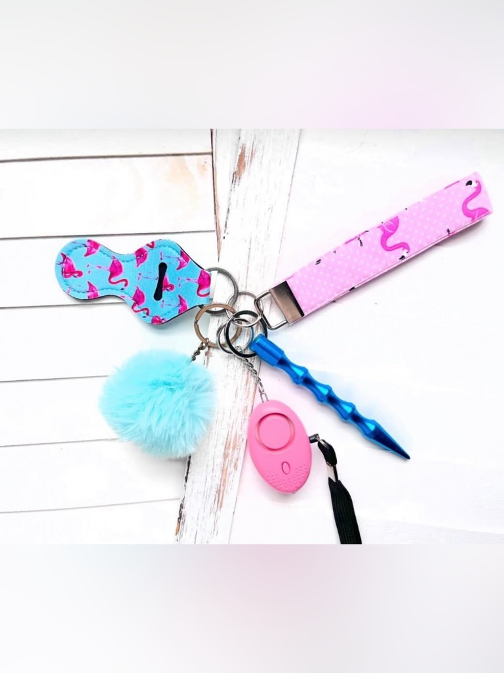 New Safety Keychain Set with Pink Alarm and chapstick holder
